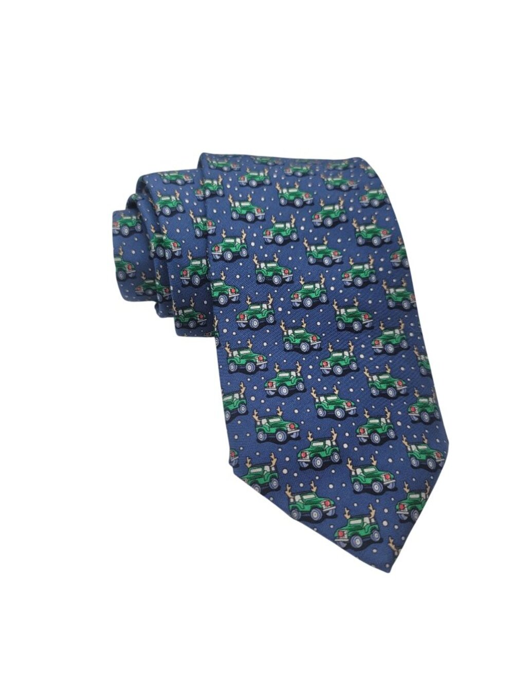 Vineyard Vines Mens Silk Tie Truck Antlers Navy Snow Holiday Pattern NEW